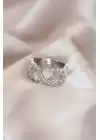 Ayarlamalı Gümüş Renk Metal Zirkon Taşlı Kalp Model Yüzük