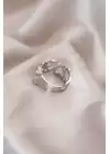 Ayarlamalı Gümüş Renk Metal Zirkon Taşlı Kalp Model Yüzük
