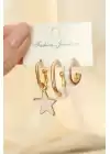 Beyaz Mineli Yıldız Model Küpe Seti