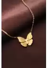 Çelik Altın Renk Kelebek Kolye