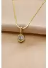 Çelik Altın Renk Zirkon Taşlı Oval Model Kadın Kolye