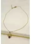 Çelik Gold Renk Kristal Taşlı Yaprak Model Kadın Kolye