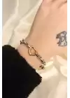 Çelik Silver Gold Renkli Kalpli Bileklik
