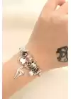 Geyik Figürlü Pembe Taşlı Charm Bilezik