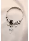 Geyik Model Siyah Taşlı Charm Bilezik