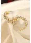 Gold Renk Baget Taşlı Kalın Halka Küpe