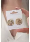 Gold Renk Daire Model Zirkon Taş Detay Kadın Küpe