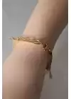 Gold Renk İkili Deniz Kabuğu Figür İnci Boncuk Detay Çelik Kadın Bileklik