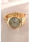 Gold Renk Metal Kordon Beyaz İç Tasarım Kadın Saat