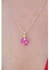 Gold Renk Pembe Kalp Kristal Taş Kadın Kolye