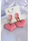 Gold Renk Pembe Kalp Model Kadın Küpe