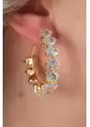 Gold Renk Zirkon Taşlı Halka Kadın Küpe