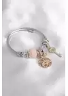 Gümüş Pembe Renk Arı Figür Zirkon Taşlı Anahtar Detay Kadın Charm Bileklik