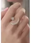 Gümüş Renk Ay Yıldız Model Zirkon Taşlı Kadın Yüzük