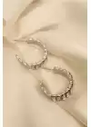 Gümüş Renk Baget Taşlı Kalın Halka Küpe