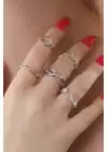 Gümüş Renk Kalp Figür Zincir Model Bayan Yüzük Kombin