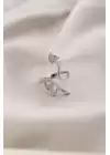 Gümüş Renk Metal Ok Tasarımlı Zirkon Taşlı Kadın Yüzük