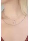Gümüş Renk Metal Ters Hilal Kadın Kolye
