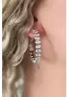 Gümüş Renk Zirkon Taşlı Halka Kadın Küpe