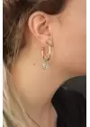 Gümüş Renk Zirkon Taşlı Kalp Figürlü Halka Küpe