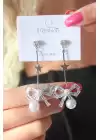 Gümüş Renk Zirkon Taşlı Kurdele Model Yıldız Detay Kadın Küpe