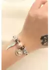 Kanat Ve Pembe Göz Figürlü Taşlı Charm Bilezik