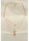 Kelebek Model Gold Metal Zincirli Zirkon Taşlı Kolye