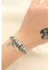 Minimal Kanat Ve Mavi Göz Figürlü Taşlı Charm Bilezik