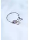 Mor Deniz Kabuğu Charm Model Çelik Kadın Bileklik