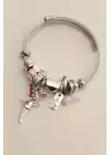 Pembe Zirkon Taşlı Kalp Detaylı Peri Model Charm Bilezik