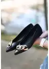 Popi Siyah Cilt Zincirli Babet Ayakkabı