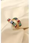 Renkli Baget Taşlı Kalın Halka Küpe