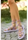 Saby Lila Cilt Bağcıklı Sandalet