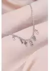 Yeni Sezon Biteme Yazılı Gümüş Renk Sallantılı Kadın Kolye