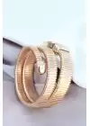 Yeni Sezon Roma Rakamlı Gold Renk Beyaz Kadran Taşlı Yılan Model Kadın Saat