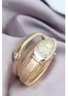 Yeni Sezon Roma Rakamlı Gold Renk Taşlı Yılan Model Kadın Saat