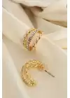 Zirkon Taşlı 3lü Birleşik Burgu Model Halka Küpe