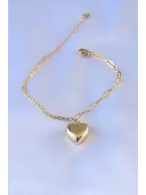 316l Çelik Gold Renk Kalp Figür 2li Zincir Model Kadın Bileklik