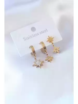 316l Çelik Gold Renk Kutup Yıldız Model Zirkon Taşlı Kadın Küpe