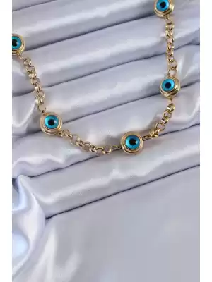 316l Çelik Gold Renk Nazar Boncuk Model Kadın Kolye
