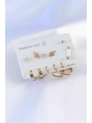 316l Çelik Gold Renk Yılan Figür Zirkon Taşlı 6 Çift Kadın Küpe