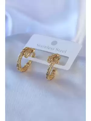 316l Çelik Gold Renk Yılan Model Zirkon Taşlı Kadın Küpe