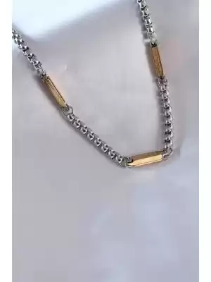 316l Çelik Gümüş Renk İç İçe Geçme Arnavut Zincir Gold Renk İşleme Detay Erkek Kolye