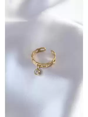 316l Çelik Kararmaz Gold Renk Zirkon Taş Sallantılı Kadın Yüzük