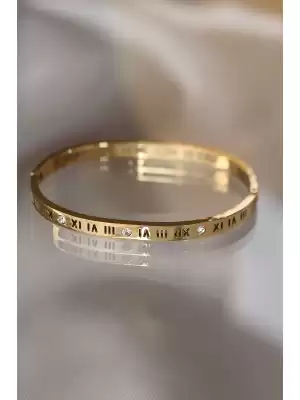 316l Çelik Roma Rakamlı Gold Renk Cartier Bilezik