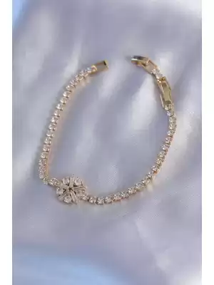 316l Gold Renk Zirkon Taşlı Baget Model Kadın Bileklik