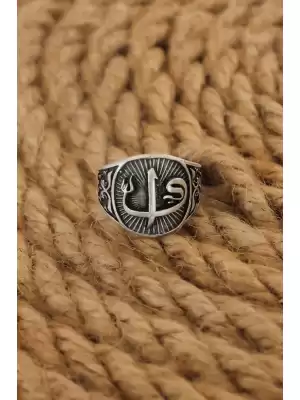 Antik Gümüş Renk Elif Vav Ayarlanabilir Erkek Yüzük