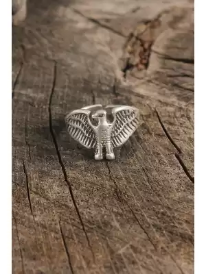 Antik Gümüş Renk Horus Model Ayarlanabilir Erkek Yüzük