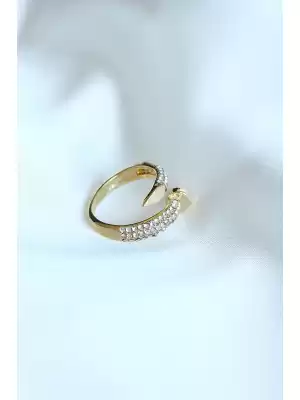 Çivi Model Gold Renk Zirkon Taşlı Yüzük