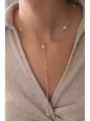 Gold Renk Çiçek Figür Kadın Kolye